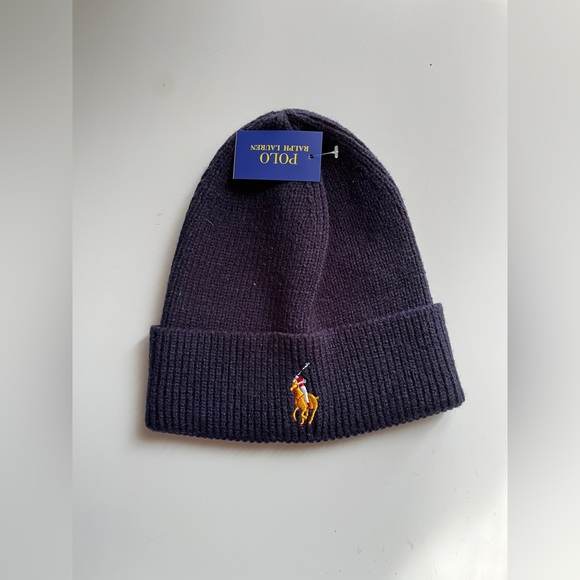 Ralph Lauren Accessories - Ralph Lauren Navy Beanie with Gold Logo